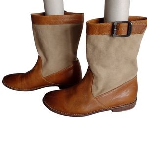 Frye Canvas and leather boots. Calf high. Preloved size 8.5B